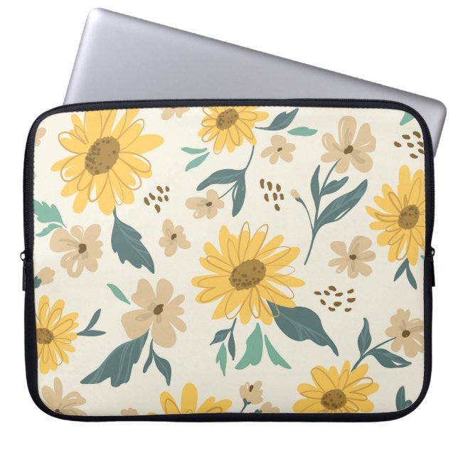 Sunflower seamless pattern. Yellow daisy on off wh Laptop Sleeve (Front)