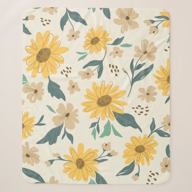 Sunflower seamless pattern. Yellow daisy on off wh Sherpa Blanket (Front)