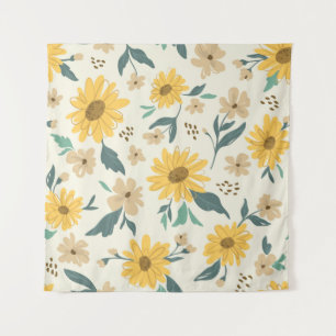 Sunflower seamless pattern. Yellow daisy on off wh Tapestry