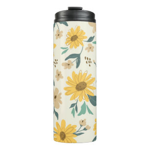 Sunflower seamless pattern. Yellow daisy on off wh Thermal Tumbler