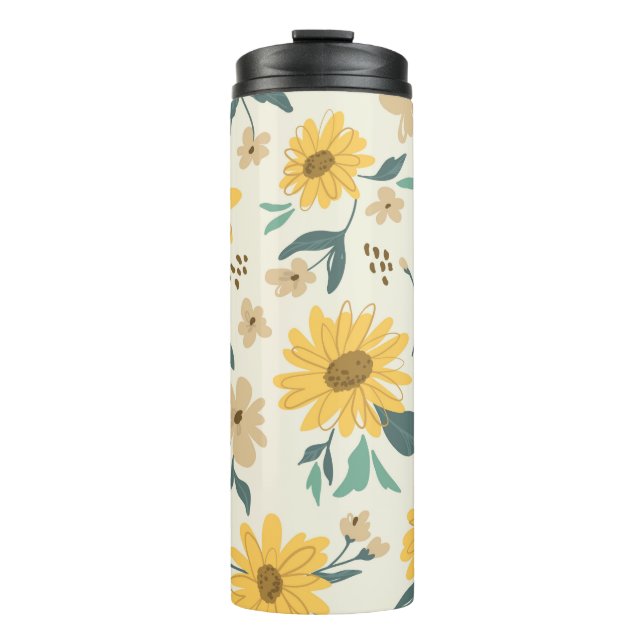 Sunflower seamless pattern. Yellow daisy on off wh Thermal Tumbler (Front)