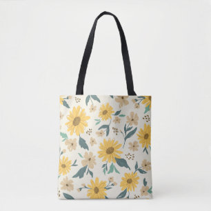Sunflower seamless pattern. Yellow daisy on off wh Tote Bag