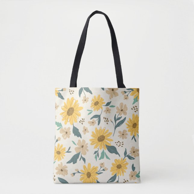 Sunflower seamless pattern. Yellow daisy on off wh Tote Bag (Front)