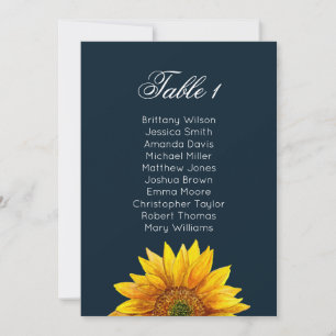 Sunflower seating chart. Navy rustic wedding Invitation