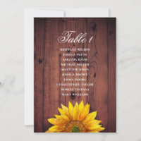 Sunflower seating chart. Rustic wedding wood barn