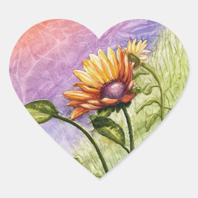 Sunflower Secrets at Sunset Heart Sticker (Front)