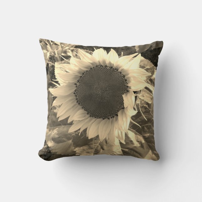 Sunflower Sepia Bloom Pillow (Front)