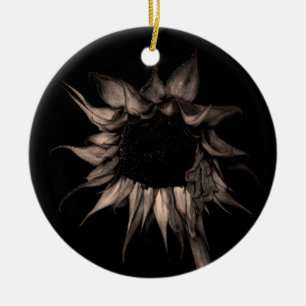 Sunflower - Sepia Fine Art Photograph Unique Cool Ceramic Tree Decoration