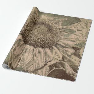 Sunflower Sepia Tone Brown Art Texture Decoupage Wrapping Paper