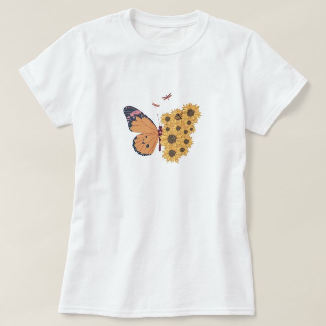 Sunflower Serenade With Butterfly Design T-Shirt (Design Front)