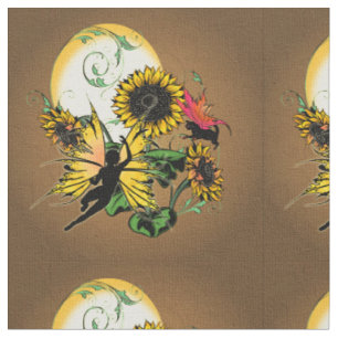 Sunflower Shadow Fairy and Cosmic Cat Fabric
