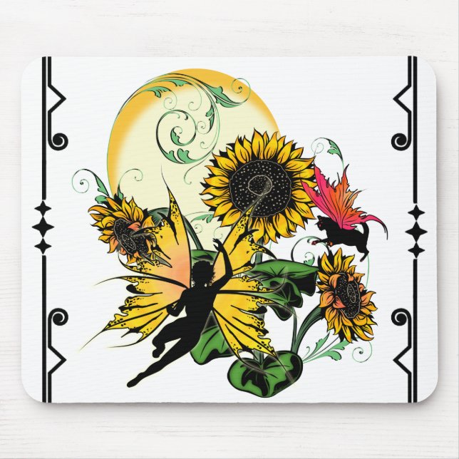 Sunflower Shadow Fairy and Cosmic Cat Mouse Pad (Front)