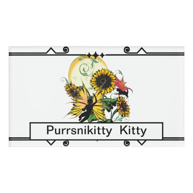Sunflower Shadow Fairy and Cosmic Cat Name Tag (Front)