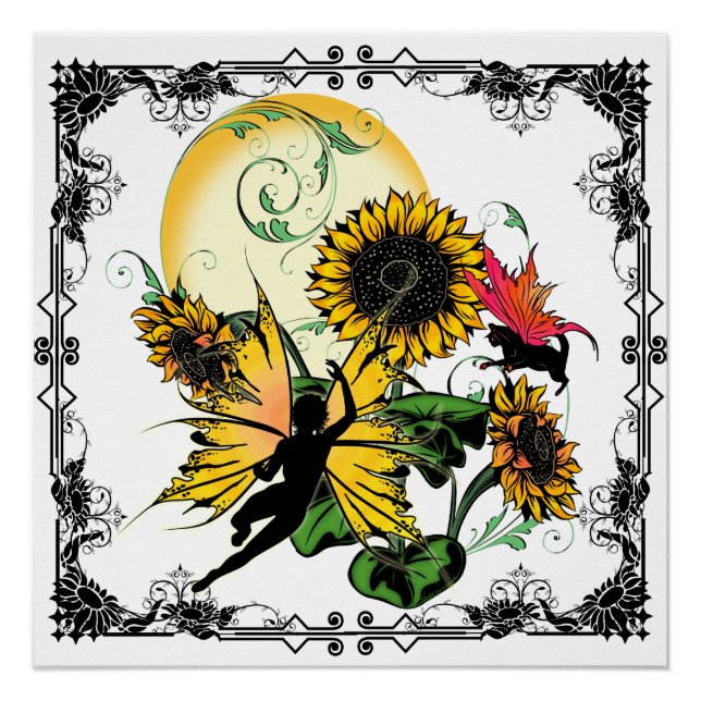 Sunflower Shadow Fairy and Cosmic Cat Poster (Front)