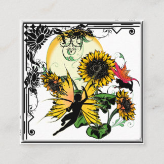 Sunflower Shadow Fairy and Cosmic Cat Square Business Card