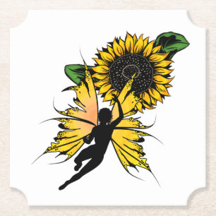 Sunflower Shadow Fairy Paper Coaster