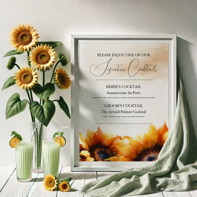 Sunflower Signature Wedding Cocktail Sign (sunflower wedding decor signature cocktails)