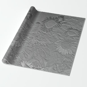 Sunflower Silver Grey Floral Design Decoupage Wrapping Paper