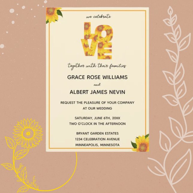 Sunflower Simple Elegant LOVE Wedding Invitation (Creator Uploaded)