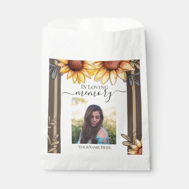 Sunflower Simple Photo Funeral Keepsake Favour Bags (Front)
