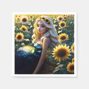 "Sunflower Siren: Blooming in Iridescence  Napkin