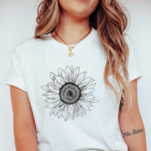 Sunflower Sketch; Botanical  Summer  T-Shirt