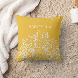 Sunflower Sketch Modern Custom Name Cushion