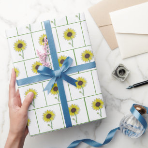 Sunflower Sketch On White Wrapping Paper