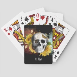 Sunflower Skull Monogram Playing Cards
