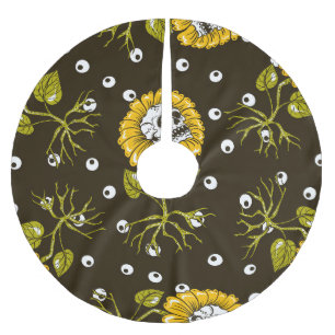 Sunflower Skulls: Unique Seamless Pattern. Brushed Polyester Tree Skirt