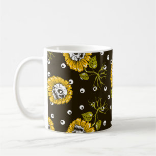Sunflower Skulls: Unique Seamless Pattern. Coffee Mug