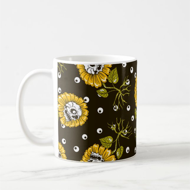 Sunflower Skulls: Unique Seamless Pattern. Coffee Mug (Left)
