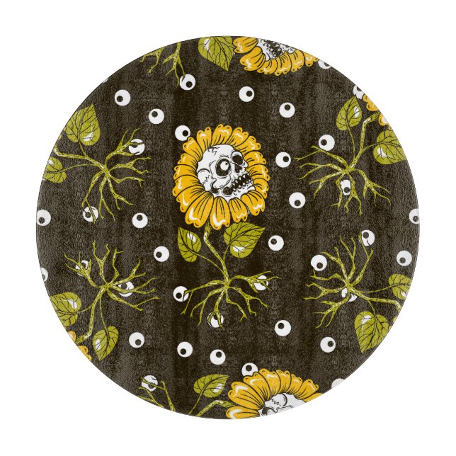 Sunflower Skulls: Unique Seamless Pattern. Cutting Board (Front)