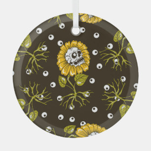Sunflower Skulls: Unique Seamless Pattern. Glass Tree Decoration