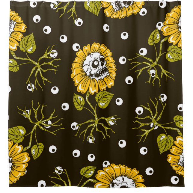 Sunflower Skulls: Unique Seamless Pattern. Shower Curtain (Front)