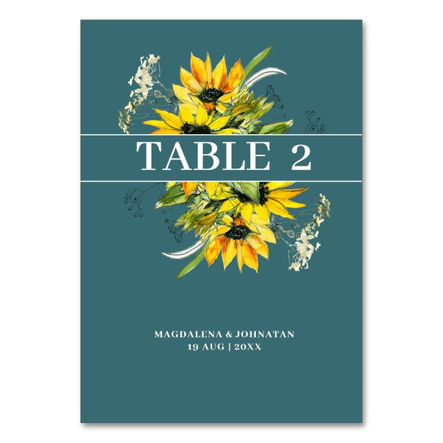 Sunflower Smokey Green Table Number Card (Front)