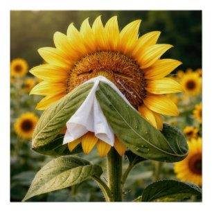 Sunflower Sneezing into a Tissue Poster