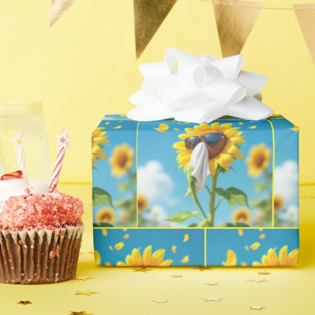 Sunflower Sneezing Into a Tissue Wrapping Paper (Birthday Party)