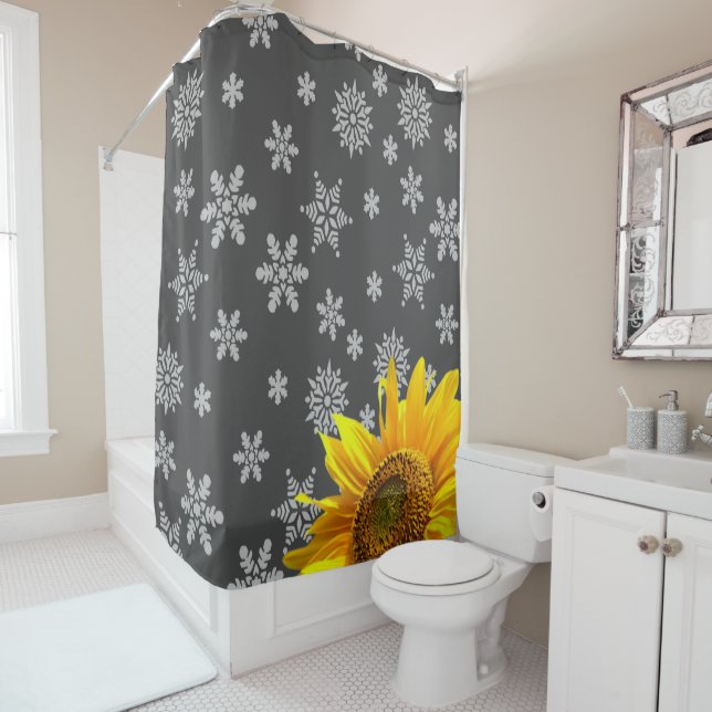 Sunflower Snowflake Shower Curtain (In Situ)