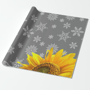 Sunflower Snowflakes Grey Matte Wrapping Paper