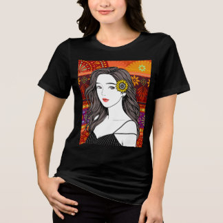 Sunflower Soul – Folk Art Portrait Illustration Tri-Blend Shirt