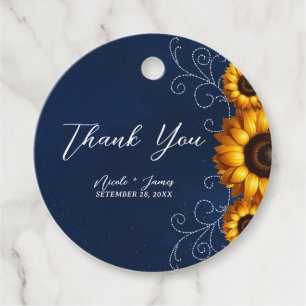 Sunflower Sparkle Blue Rustic Glam Bridal Shower Favour Tags