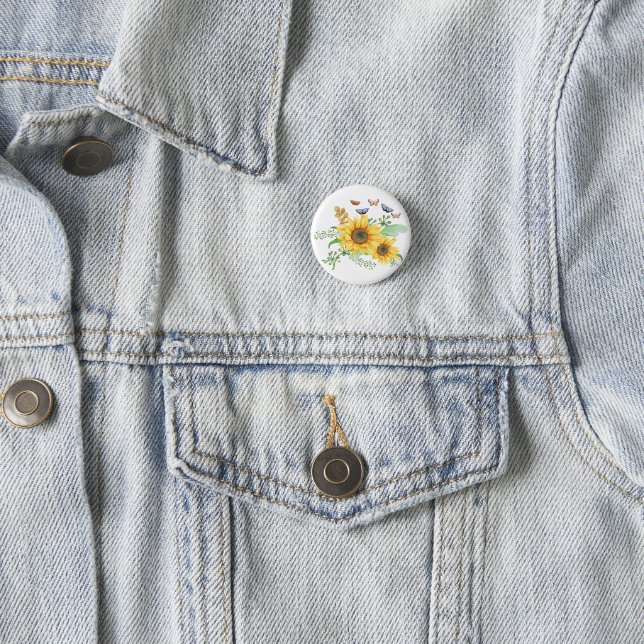 sunflower spring 3 cm round badge (In Situ)