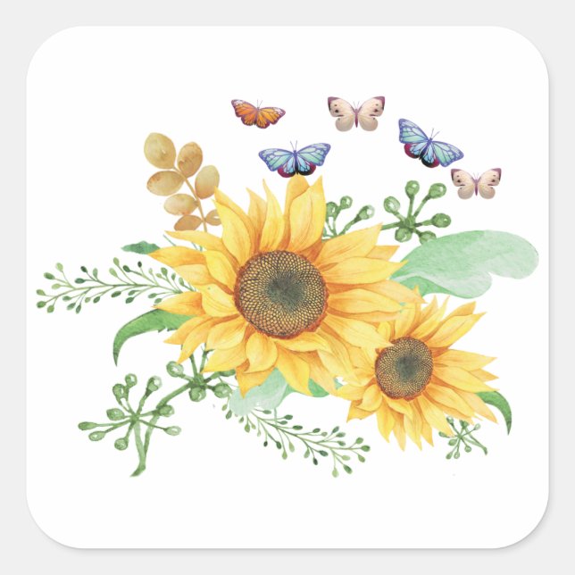 sunflower spring square sticker (Front)