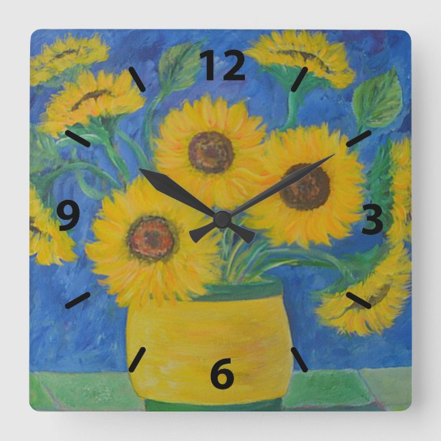 Sunflower Square Wall Clock (Front)