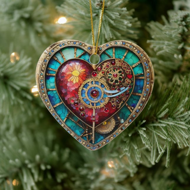 Sunflower Stained Glass Heart Steampunk Series Ceramic Tree Decoration (Tree)