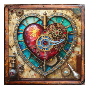 Sunflower Stained Glass Heart Steampunk Series Photo Print