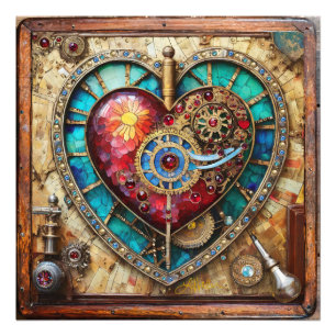 Sunflower Stained Glass Heart Steampunk Series Photo Print