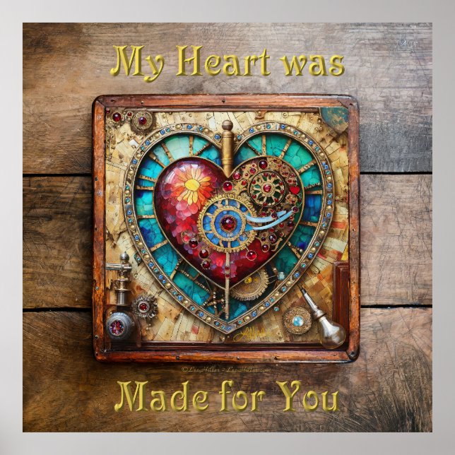 Sunflower Stained Glass Heart Steampunk Series Poster (Front)
