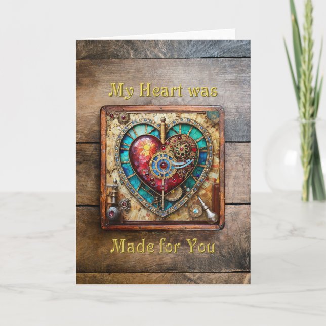 Sunflower Stained Glass Heart Steampunk Series Thank You Card (Front)